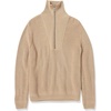 image:imageCable Stitch Womens Half Zip Cotton Pullover Sweater  Solid VNeck Collar Loose RibKnit Long Sleeve Top Large Camel