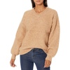 image:imageCable Stitch Womens Cozy Boucle VNeck Sweater  Long Balloon Sleeve Oversized Solid Color Pullover Knit Top Small Camel