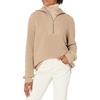 image:imageCable Stitch Womens Half Zip Cotton Pullover Sweater  Solid VNeck Collar Loose RibKnit Long Sleeve Top Large Camel