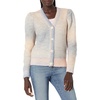 image:imageCable Stitch Womens Marled Puff Sleeve Cardigan  VNeck Button Front SpaceDyed Cropped Long Sleeve Sweater CoverUp Medium Dawn Ombre