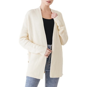 image:imageCable Stitch Womens Cotton Ribbed Button Sweater Cardigan  Open Front Long Sleeve Knit Coverup Coat Small Cream