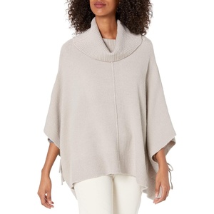 image:imageCable Stitch Womens Cozy Cowl Neck Poncho  34 Sleeve Oversized Turtleneck Sweater Pullover Cape Top LargeXLarge Light Grey