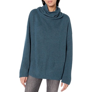image:imageCable Stitch Womens Funnel Neck Oversized Sweater  Wide Cuff Long Sleeve Loose Fit Solid Color Pullover Top XSmall Aegean Blue