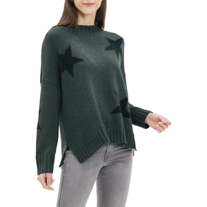 image:imageCable Stitch Womens Intarsia Sweater  Star Lightning Bolt Heart Graphics Long Sleeve Crewneck Pullover Top OliveBlack Star XLarge