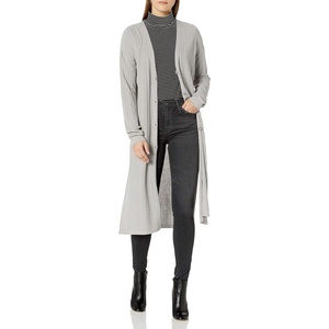 image:imageCable Stitch Womens Lightweight VNeck Cardigan  Button Front RibKnit Midi Length Sweater Coverup Duster Small Concrete