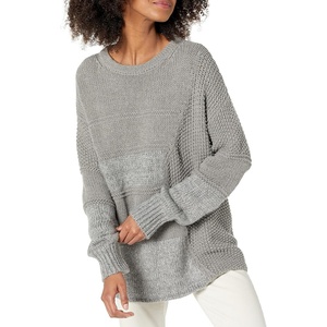 image:imageCable Stitch Womens Mixed Stitch LongSleeve Oversized Sweater  Soft Crewneck Slouchy Casual Pullover Top XLarge Heather Grey