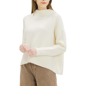image:imageCable Stitch Womens Mock Neck Cozy Sweater  Oversized Soft Long Sleeve Drop Shoulder High Low Hem Slouchy Pullover Top XSmall Winter White