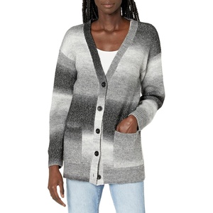 image:imageCable Stitch Womens Ombre SpaceDyed Cardigan  VNeck Long Sleeve Button Front RibKnit Sweater CoverUp with Pockets XSmall Black Ombre