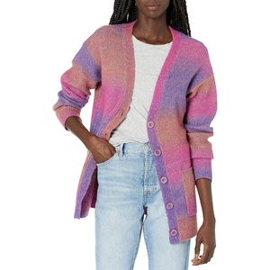 image:imageCable Stitch Womens Ombre SpaceDyed Cardigan  VNeck Long Sleeve Button Front RibKnit Sweater CoverUp with Pockets XSmall Mauve Ombre