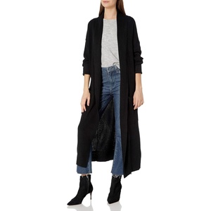 image:imageCable Stitch Womens Open Placket Long Cardigan  Open Front Long Sleeve Sweater Coat with Pockets XSmall Black
