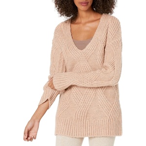 image:imageCable Stitch Womens Oversized Argyle Tunic Sweater  VNeck Drop Shoulder Long Sleeve Loose Pullover Top Large Dusty Rose
