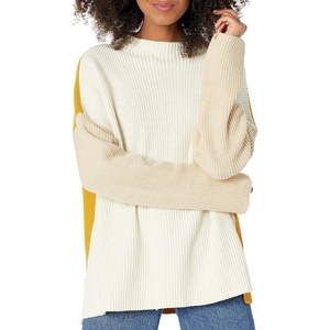 image:imageCable Stitch Womens Oversized Colorblock Sweater  Mock Neck RibKnit Drop Shoulder Long Sleeve Pullover Top XSmall CreamSandMarigold
