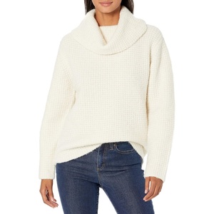 image:imageCable Stitch Womens Oversized Cozy Boucle Cowl Neck Sweater  Long Sleeve Waffle Knit Turtleneck Pullover Top Medium Ivory