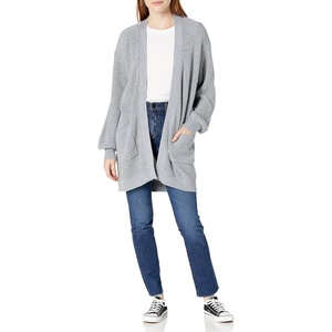 image:imageCable Stitch Womens Oversized Open Front Sweater Cardigan with Pockets  Long Sleeve Rib Knit Coatigan Large Heather Grey