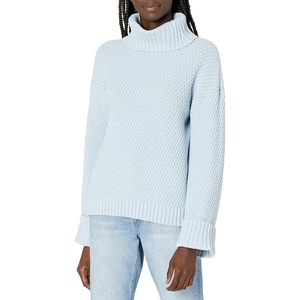image:imageCable Stitch Womens Oversized RibCuffed Wide Sleeve Turtleneck Sweater  Long Sleeve Drop Shoulder Pullover Top Small Light Blue