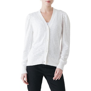 image:imageCable Stitch Womens Puff Sleeve Lightweight Cardigan  VNeck Long Sleeve Button Front Solid Color Sweater Large Ivory