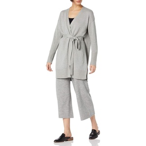 image:imageCable Stitch Womens Relaxed Fit Belt Robe Cardigan  Open Front Long Sleeve Lounge Wrap Knit CoverUp Sweater Coatigan Large Heather Grey