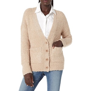 image:imageCable Stitch Womens Soft Relaxed Fit Boucle Sweater Cardigan  VNeck Long Sleeve Button Front Sweater Coatigan with Pockets Small Camel