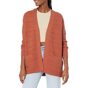 image:imageCable Stitch Womens Textured Tunic Cardigan  Open Front Long Sleeve Knit Coverup Sweater with Pockets Medium Spice