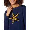 image:imageCable Stitch Womens Graphic Front Crewneck Sweater  Striped Heart Leopard Star Intarsia Print Long Sleeve Lightweight Pullover Knit Top Medium StarNavy