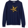 image:imageCable Stitch Womens Graphic Front Crewneck Sweater  Striped Heart Leopard Star Intarsia Print Long Sleeve Lightweight Pullover Knit Top Medium StarNavy