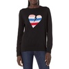 image:imageCable Stitch Womens Graphic Front Crewneck Sweater  Striped Heart Leopard Star Intarsia Print Long Sleeve Lightweight Pullover Knit Top Small HeartBlack
