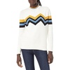 image:imageCable Stitch Womens Zig Zag Chevron Crewneck Pullover Sweater  Long Sleeve Lightweight Striped Color Blocked Knit Top Medium White