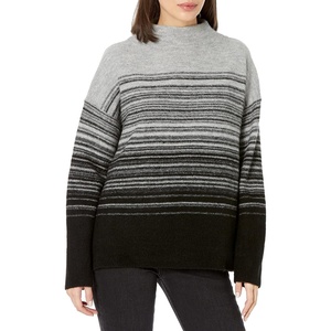 image:imageCable Stitch Womens Mock Neck Cozy Sweater  Oversized Soft Long Sleeve Drop Shoulder High Low Hem Slouchy Pullover Top Medium GreyBlack