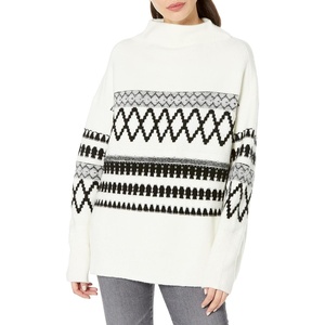 image:imageCable Stitch Womens Mock Neck Cozy Sweater  Oversized Soft Long Sleeve Drop Shoulder High Low Hem Slouchy Pullover Top Medium IvoryBlack