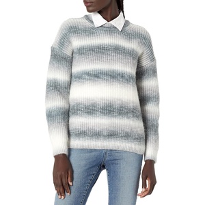 image:imageCable Stitch Womens Ombre SpaceDyed Crewneck Sweater  Long Sleeve Color Block Rainbow Striped Pullover Top Medium Black Ombre