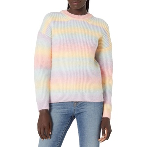 image:imageCable Stitch Womens Ombre SpaceDyed Crewneck Sweater  Long Sleeve Color Block Rainbow Striped Pullover Top Medium Rainbow Ombre