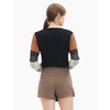 image:imageCable Stitch Womens ContrastSleeve Cotton Sweater  Crewneck Long Sleeve Knitted Pullover Top Large Black