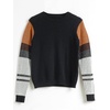 image:imageCable Stitch Womens ContrastSleeve Cotton Sweater  Crewneck Long Sleeve Knitted Pullover Top Large Black