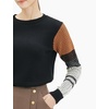 image:imageCable Stitch Womens ContrastSleeve Cotton Sweater  Crewneck Long Sleeve Knitted Pullover Top Large Black