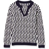 image:imageCable Stitch Womens Geometric Jacquard Pattern Sweater  VNeck Long Sleeve Novelty Pullover Top XLarge NavyWhite