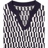 image:imageCable Stitch Womens Geometric Jacquard Pattern Sweater  VNeck Long Sleeve Novelty Pullover Top XLarge NavyWhite