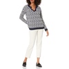 image:imageCable Stitch Womens Geometric Jacquard Pattern Sweater  VNeck Long Sleeve Novelty Pullover Top XLarge NavyWhite