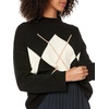 image:imageCable Stitch Womens Oversized Argyle Intarsia Sweater  Mock Neck Long Sleeve Drop Shoulder Pullover Knit Top Small Black