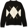 image:imageCable Stitch Womens Oversized Argyle Intarsia Sweater  Mock Neck Long Sleeve Drop Shoulder Pullover Knit Top Small Black