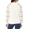 image:imageCable Stitch Womens Plaid Jacquard Sweater  Crewneck Raglan Long Sleeve Check Cotton Blend Ribbed Pullover Top Medium Multi Ivory