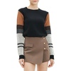 image:imageCable Stitch Womens ContrastSleeve Cotton Sweater  Crewneck Long Sleeve Knitted Pullover Top Large Black