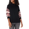 image:imageCable Stitch Womens Dropped Shoulder Contrast Sleeve Sweater  Mock Neck Long Sleeve Loose Fit Pullover Top Large Black