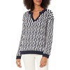 image:imageCable Stitch Womens Geometric Jacquard Pattern Sweater  VNeck Long Sleeve Novelty Pullover Top XLarge NavyWhite