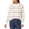 image:imageCable Stitch Womens Plaid Jacquard Sweater  Crewneck Raglan Long Sleeve Check Cotton Blend Ribbed Pullover Top Medium Multi Ivory