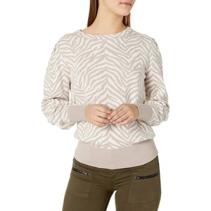 image:imageCable Stitch Womens Animal Jacquard Blouson Sleeve Sweater  Crewneck Long Sleeve Soft Cotton Pattern Pullover Top Small TaupeWhite