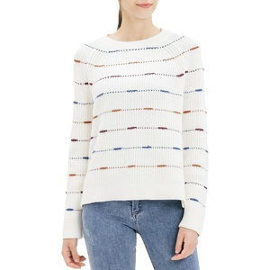 image:imageCable Stitch Womens Dotted Stripe Sweater  Crewneck Long Sleeve Knitted Pullover Top Large MultiWhite