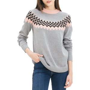 image:imageCable Stitch Womens Fair Isle Sweater  Classic Vintage Jacquard Long Sleeve Crewneck Pullover Top Heather Grey Small