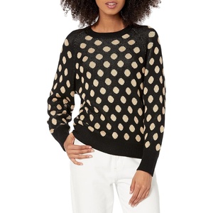 image:imageCable Stitch Womens Polka DotCheckered Pattern Sweater  Raglan Long Sleeve Crewneck Pullover Top Small BlackCaramel