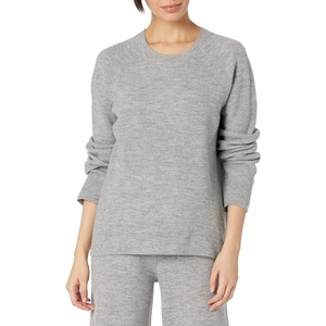 image:imageCable Stitch Womens Ribbed Crewneck Pullover Sweater  Casual Lounge Solid Reglan Long Sleeve Knit Top Large Heather Grey