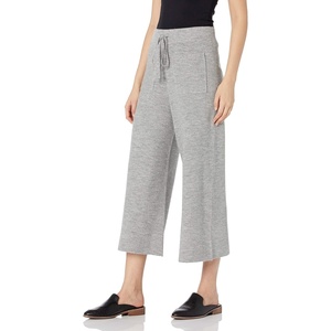 image:imageCable Stitch Womens Ribbed Drawstring Wide Leg Patch Pocket Pant  Cropped Cozy Lounge Bottoms for Home and Travel Medium Heather Grey